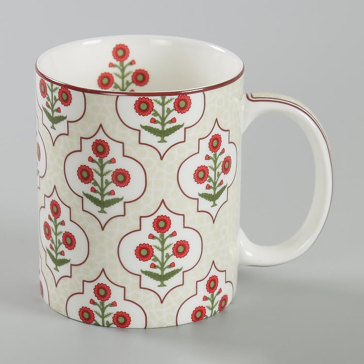 INDIA CIRCUS Grey Poppy Flower Printed Coffee Mug- 2 Pcs - 360 ml