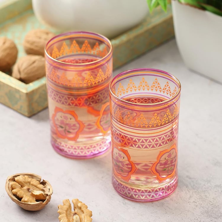 INDIA CIRCUS Lattice Lotus Small Glass Tumbler - Set of 2