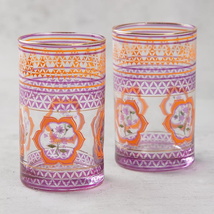 INDIA CIRCUS Lattice Lotus Small Glass Tumbler - Set of 2