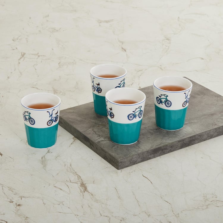 Raisa Lisbon Multicolour Printed Bone China Tumbler- Set of 4 - 7.5 x 6.5 cm- 140 ml
