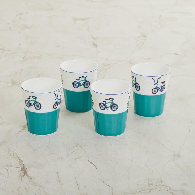 Raisa Lisbon Multicolour Printed Bone China Tumbler- Set of 4 - 7.5 x 6.5 cm- 140 ml