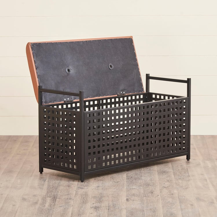 Helios Kanos Metal Bench with Storage - Black