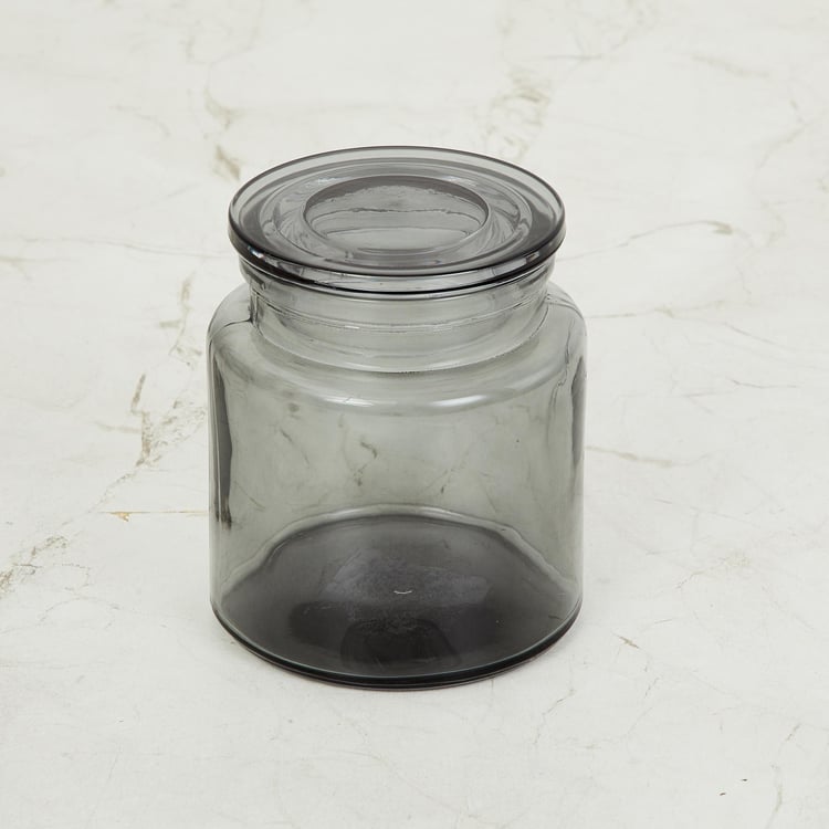 Grey Rad Glass Cotton Box - Large With Glass Lid 10.5 X 12 Cm