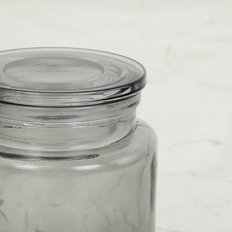 Grey Rad Glass Cotton Box - Large With Glass Lid 10.5 X 12 Cm