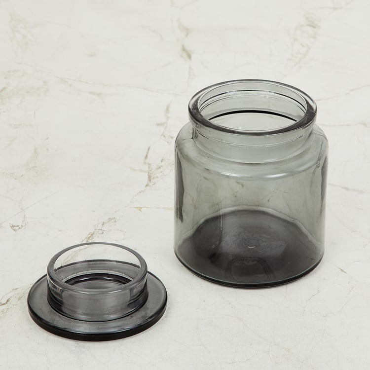 Grey Rad Glass Cotton Box - Large With Glass Lid 10.5 X 12 Cm