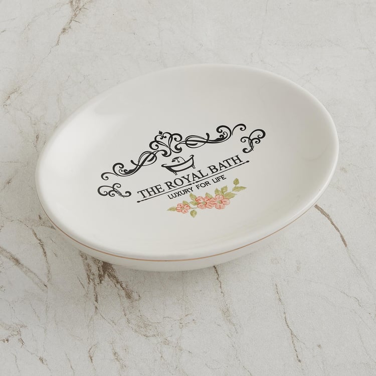 The Royal Bath White Printed Ceramic Soap Dish