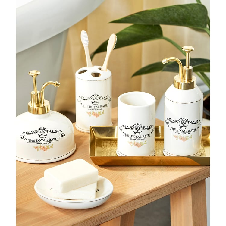 The Royal Bath White Printed Ceramic Soap Dish