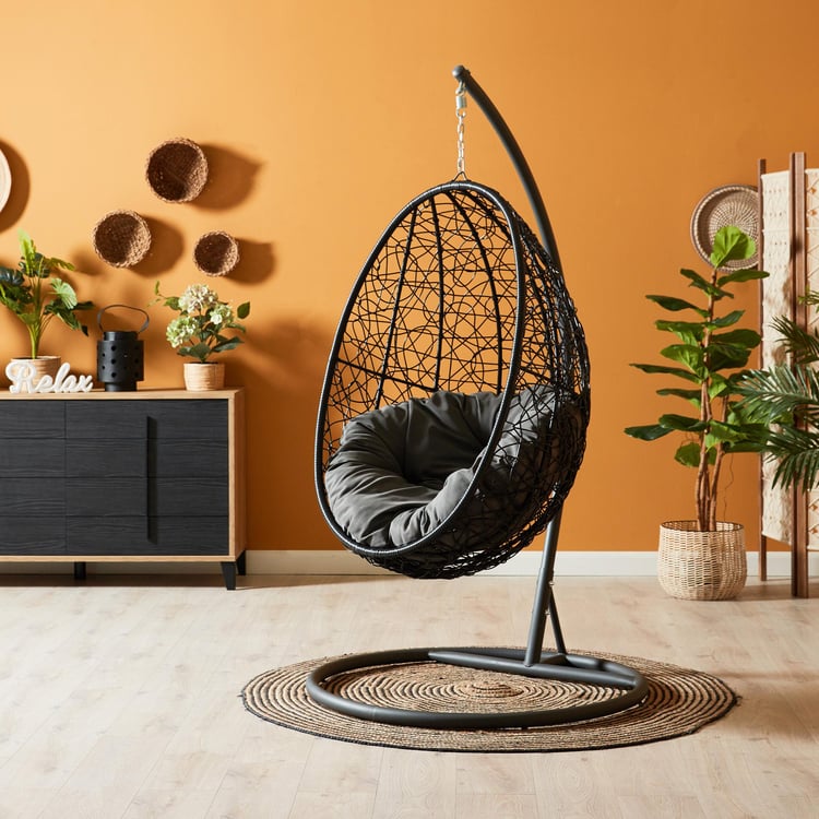 Aris Metal Hanging Swing with Stand - Black