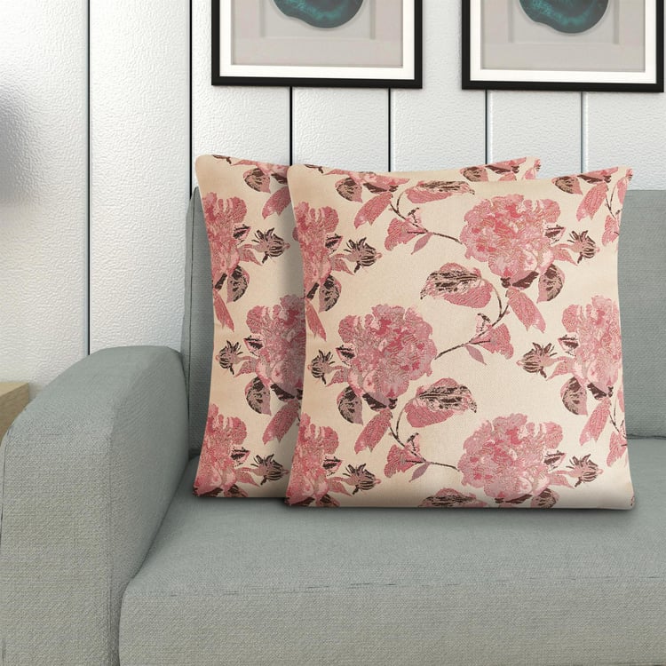 My Bedding Peach Printed Cushion Cover- Set of 2 - 40 x 40 cm