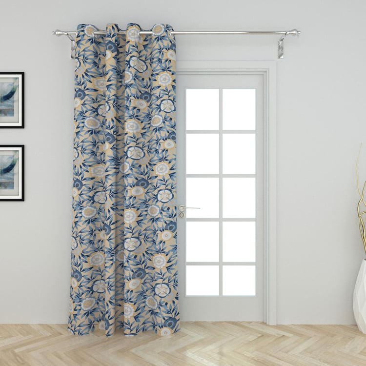 Saddle Blue Printed Cotton Door Curtain - 110x270cm