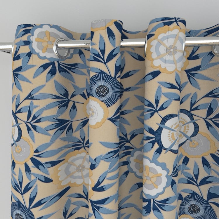 Saddle Blue Printed Cotton Door Curtain - 110x270cm