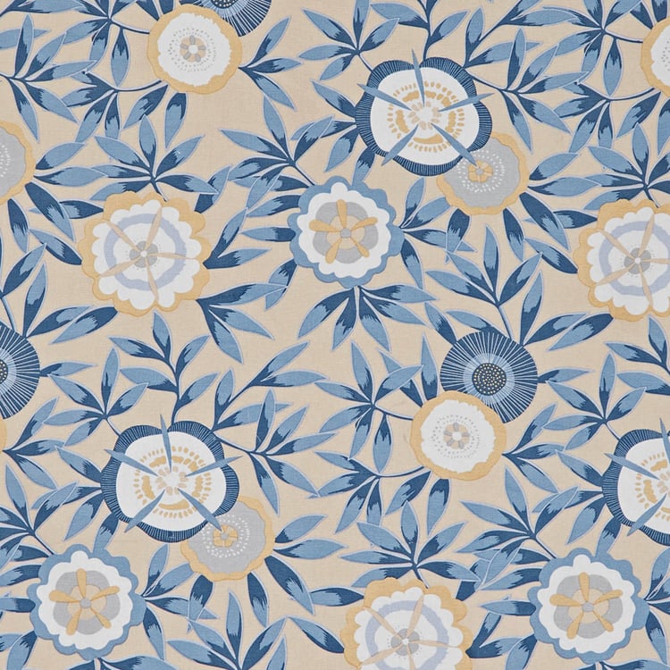 Saddle Blue Printed Cotton Door Curtain - 110x270cm