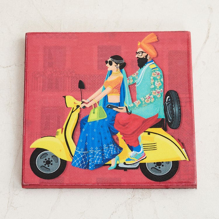 Raisa Pop Street Wooden Coaster with Holder - Set of 6- 10 x 10 cm