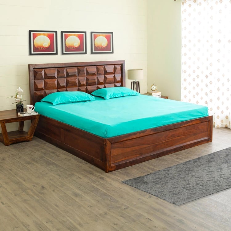 Buy Aarya Mudra Brown Sheesham Wood Queen Bed With Box Storage