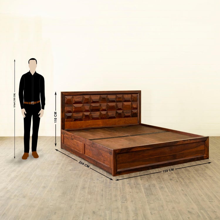 Buy Aarya Mudra Brown Sheesham Wood Queen Bed With Box Storage