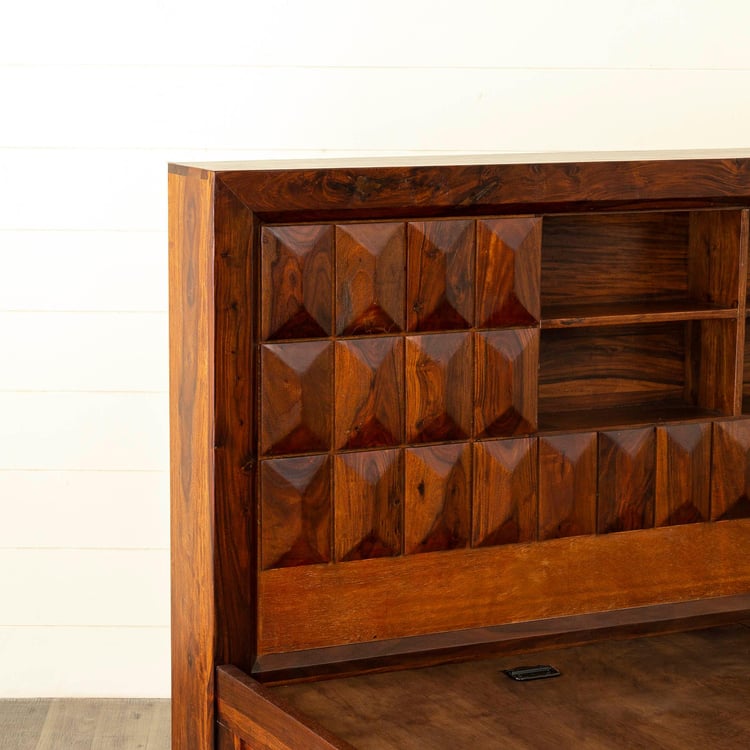 Aarya-Kosha Brown Sheesham Wood Queen Bed With Box Storage - 159x218cm