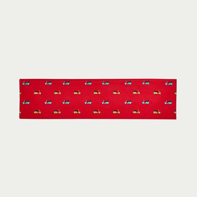 Raisa-Retro Red Printed Ribbed Cotton Table Runner- 33 x 120 cm