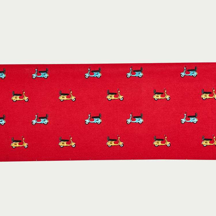 Raisa-Retro Red Printed Ribbed Cotton Table Runner- 33 x 120 cm