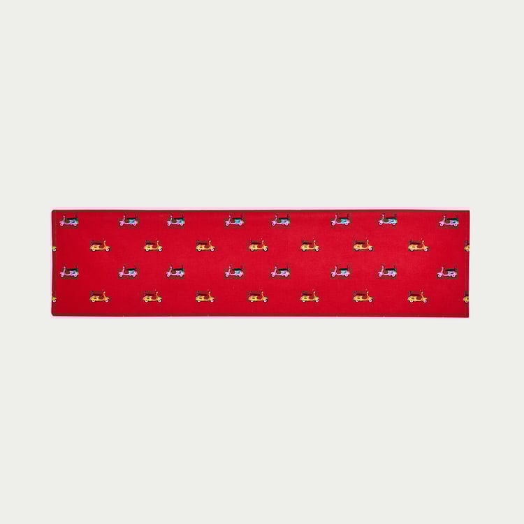Raisa Retro Red Printed Cotton Table Runner- 33 x 180 cm