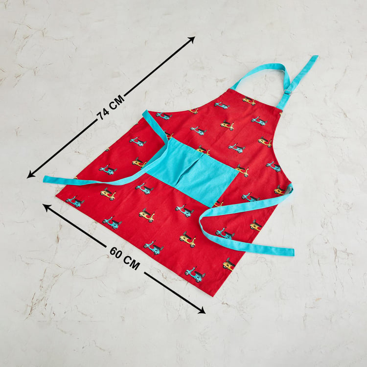 Buy Raisa Retro Red Printed Cotton Apron - 60 x 74 cm from Home Centre ...