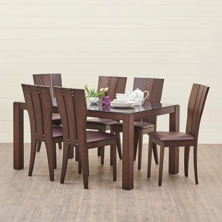 Spectra Glass Top 6-Seater Dining Set with Chairs - Brown