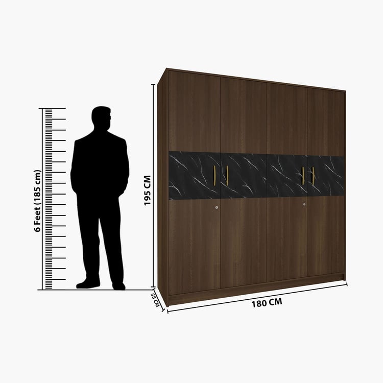 Noir Novelty Walnut Four Door Wardrobe - 195x180cm