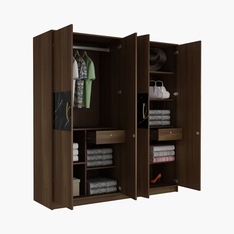 Noir Novelty Walnut Four Door Wardrobe - 195x180cm