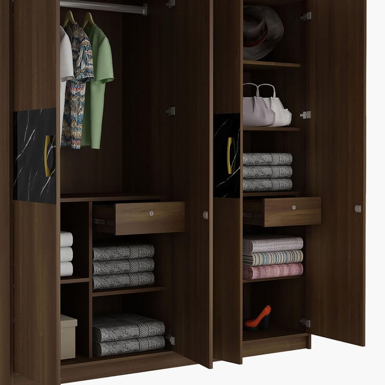 Noir Novelty Walnut Four Door Wardrobe - 195x180cm
