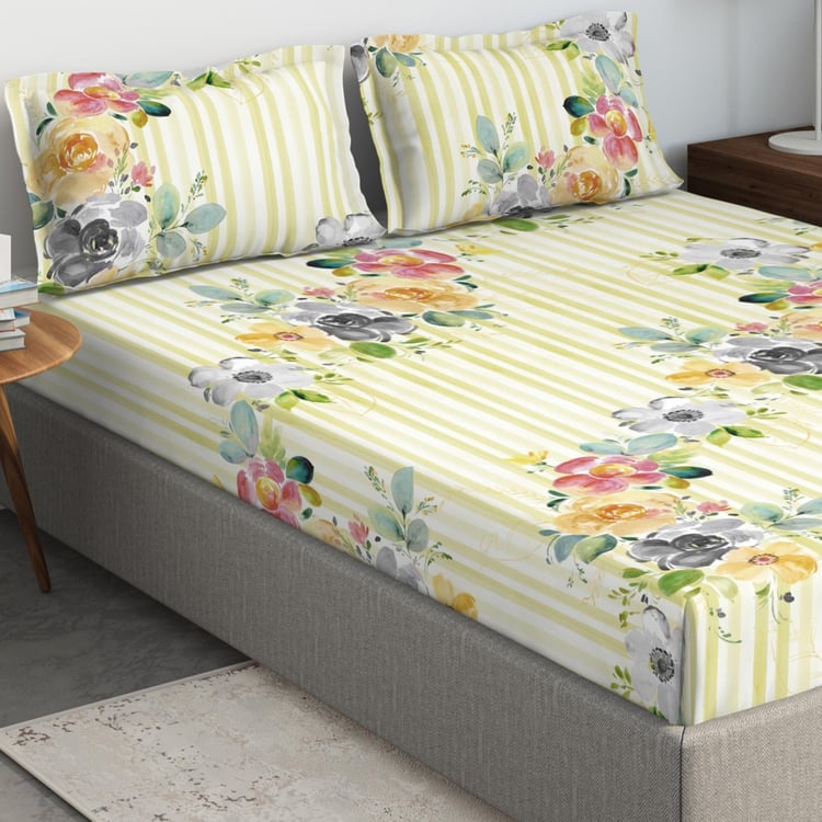 D'DECOR Vintage Floral 3-Pc Printed Double Bedsheet Set - 254 x 274 cm