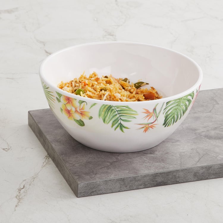 Tropical Soire White Printed Melamine Serving Bowl - 1100ml