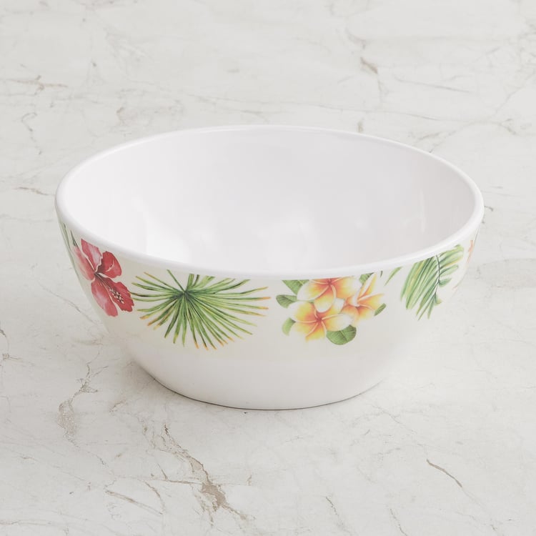 Tropical Soire White Printed Melamine Serving Bowl - 1100ml
