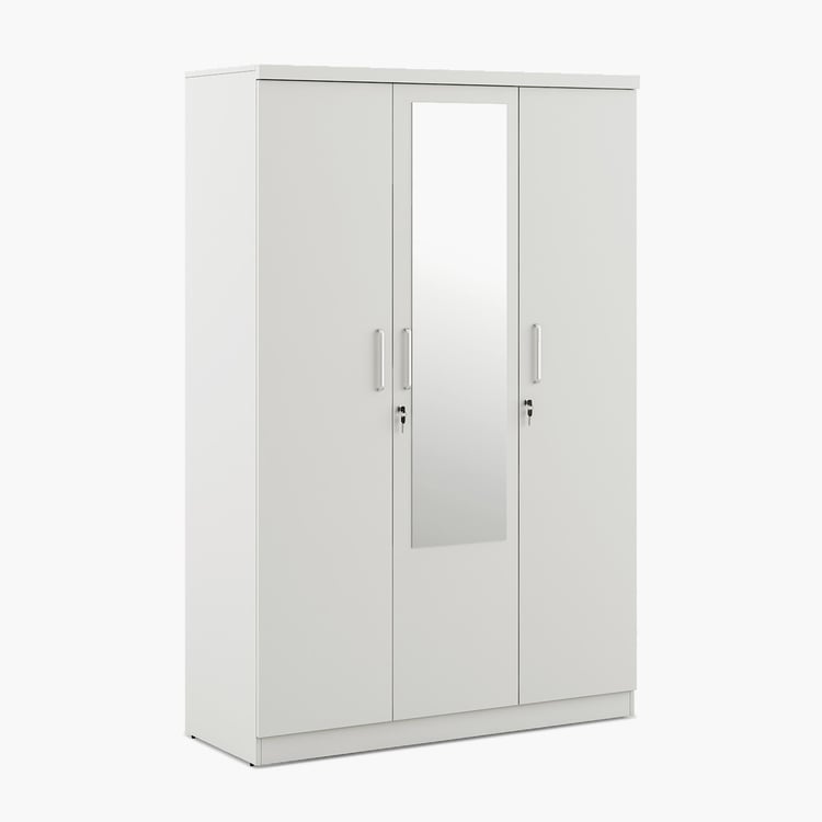 Helios Reynan 3-Door Wardrobe with Mirror - White