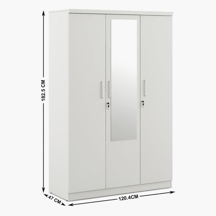 Helios Reynan 3-Door Wardrobe with Mirror - White