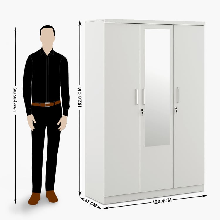Helios Reynan 3-Door Wardrobe with Mirror - White