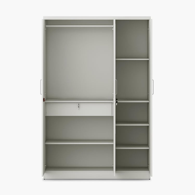 Helios Reynan 3-Door Wardrobe with Mirror - White