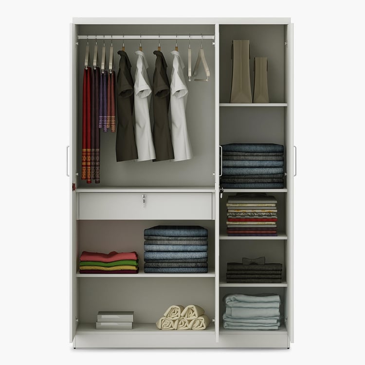 Helios Reynan 3-Door Wardrobe with Mirror - White