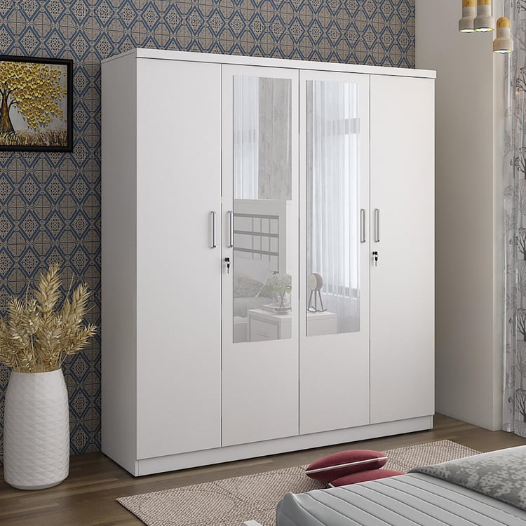 Helios Reynan 4-Door Wardrobe with Mirror - White