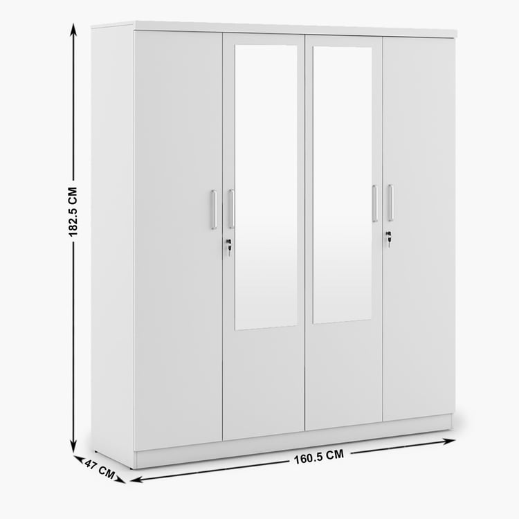 Helios Reynan 4-Door Wardrobe with Mirror - White