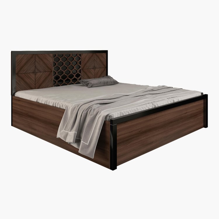 Clover Walnut Engineered Wood King Size Bed with Hydraulic Storage - 190 x 197 cm