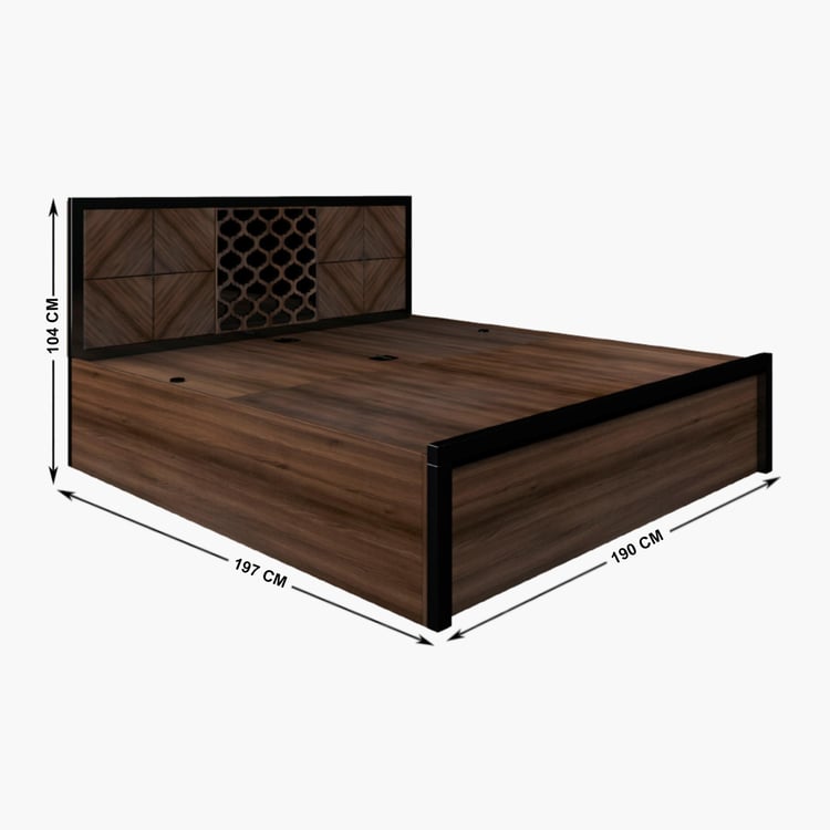 Clover Walnut Engineered Wood King Size Bed with Hydraulic Storage - 190 x 197 cm