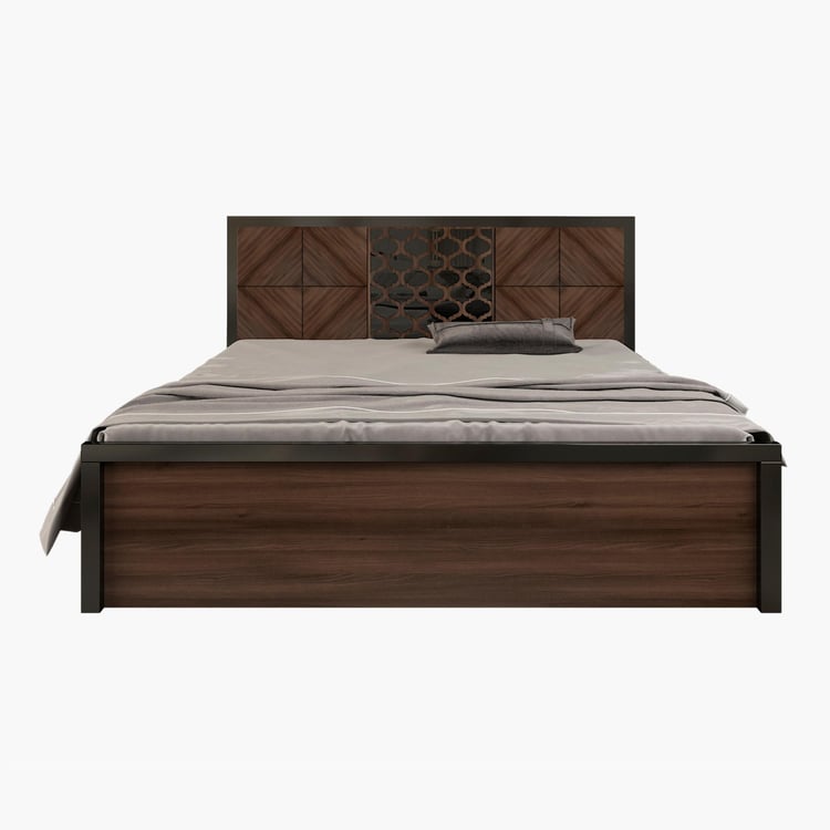 Clover Walnut Engineered Wood King Size Bed with Hydraulic Storage - 190 x 197 cm