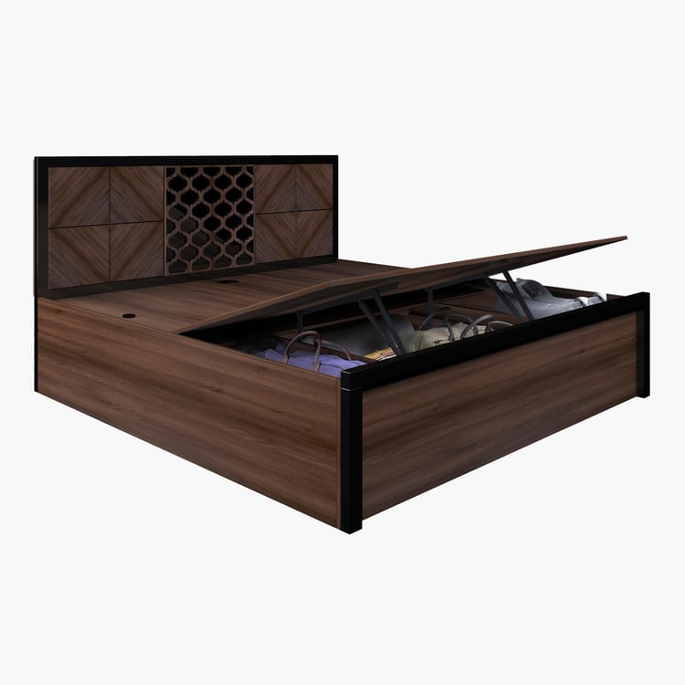 Clover Walnut Engineered Wood King Size Bed with Hydraulic Storage - 190 x 197 cm