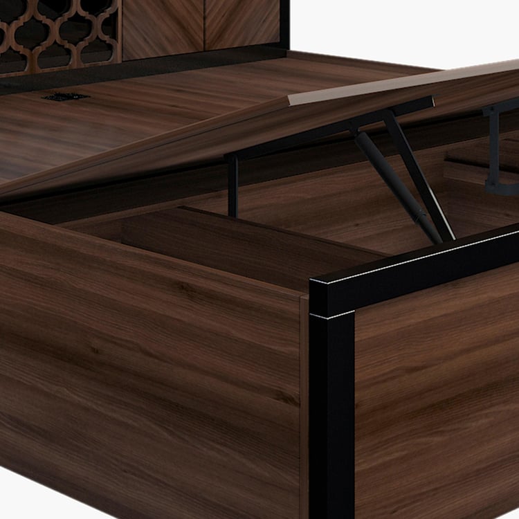 Clover Walnut Engineered Wood Queen Size Bed with Hydraulic Storage -157 x 197 cm