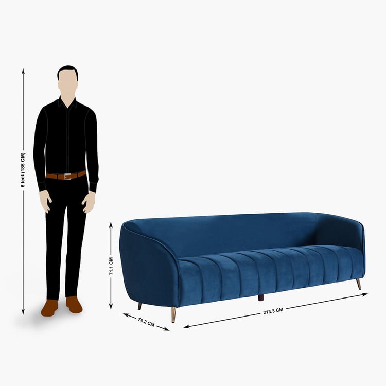 Janice Velvet 3-Seater Sofa - Blue