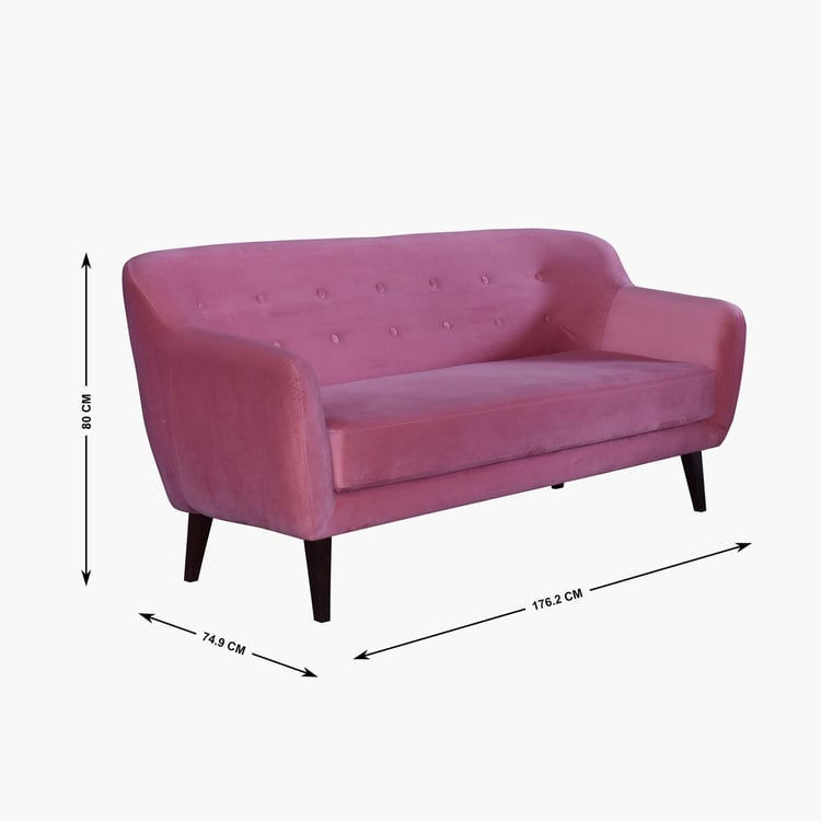 Riki Velvet 3-Seater Sofa - Pink