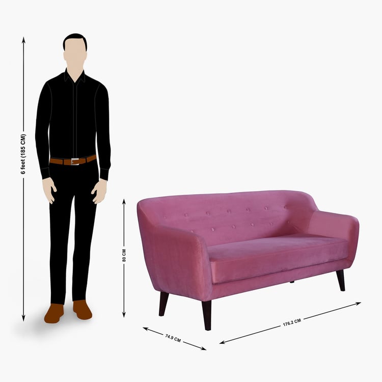 Riki Velvet 3-Seater Sofa - Pink