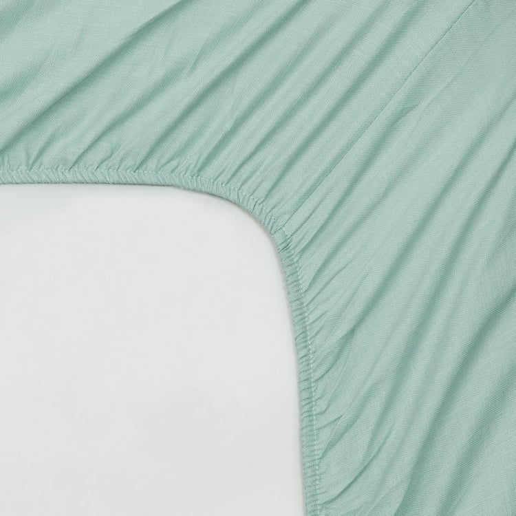 Florida Blue Solid Cotton Double Bedsheet Set- 3 Pieces