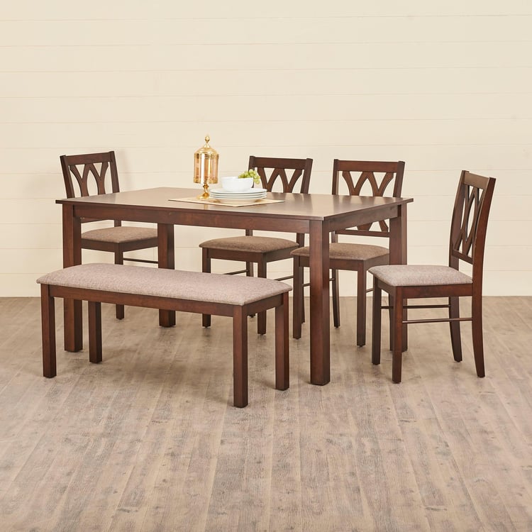 Cornell Brown Engineered Wood 6 Seater Dining Table Set With 4 Chairs And 1 Bench