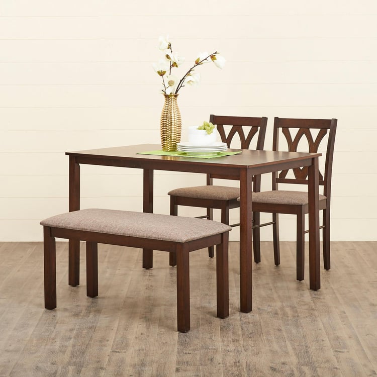 Cornell 4-Seater Dining Set with Chairs and Bench - Brown