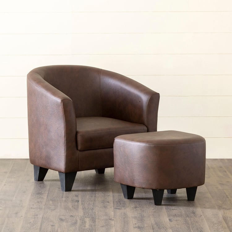 Seaford Faux Leather 1-Seater Sofa Chair with Ottoman - Brown